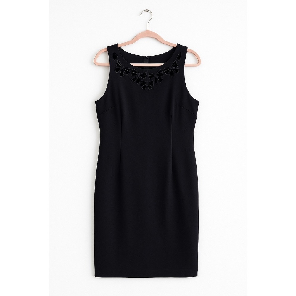 NWT Talbots Black Ponte A-Line Dress Size 10 Bow Neck Career MSRP $159